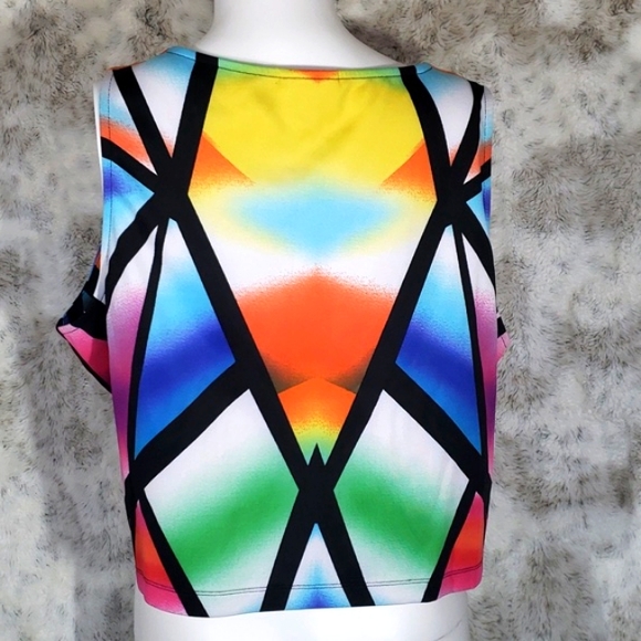 Bisou Bisou Beautiful Multicolor Stained Glass Placement Zip Front Top Size XL - Picture 4 of 12